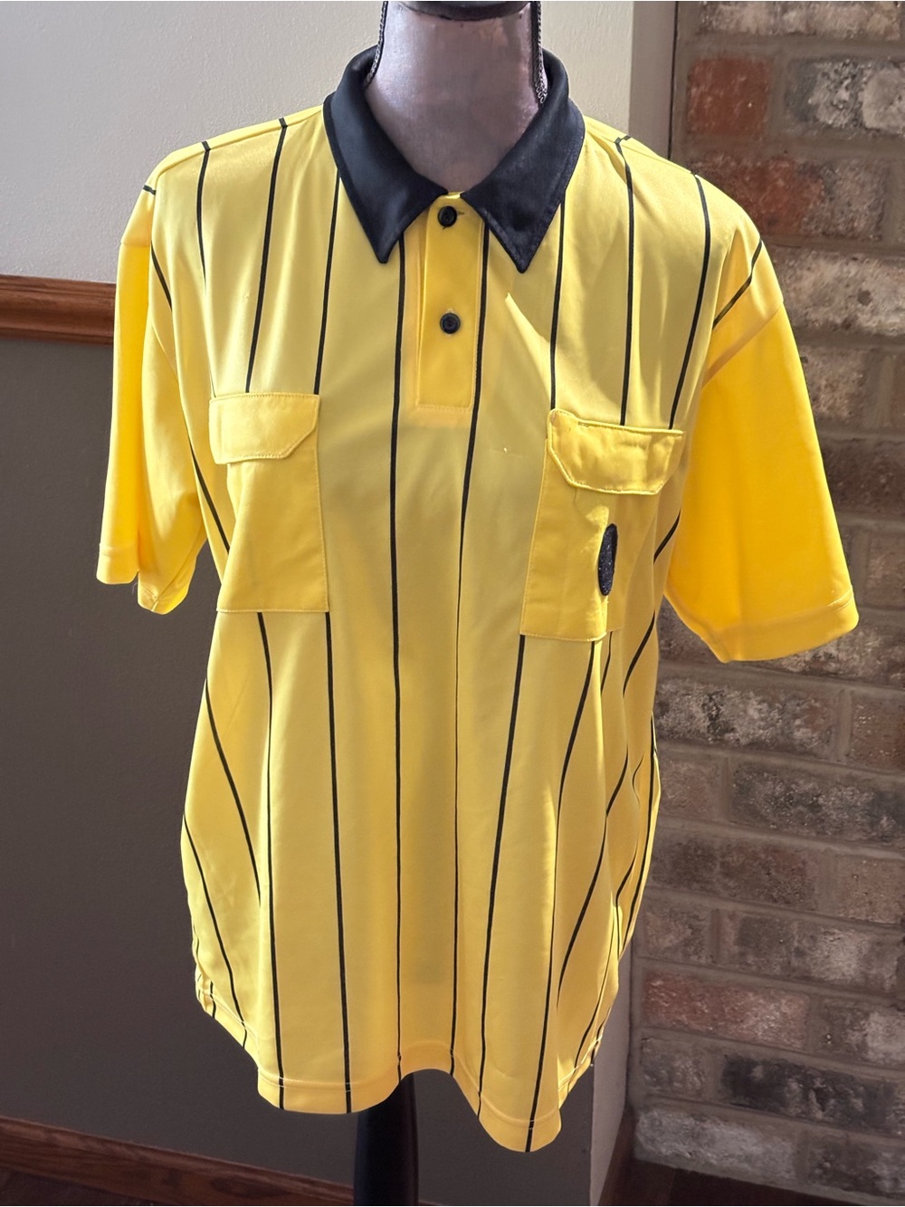 Men's Yellow Referee-Style Polo with Black Collar